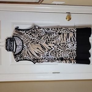 Blu Sage Sleeveless Dress 16W Leopard Print Black Gray White Tan Brown